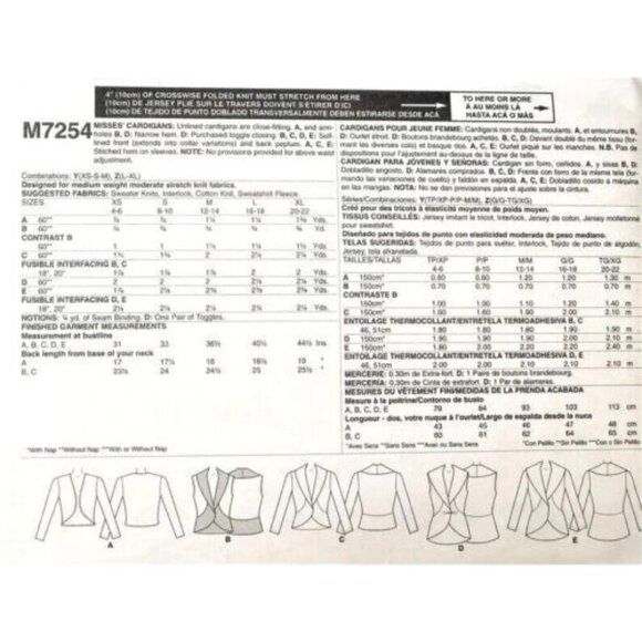 McCall's M7254 Misses L to XL Cardigan Jacket and Vest Uncut Sewing Pattern New - Picture 5 of 5